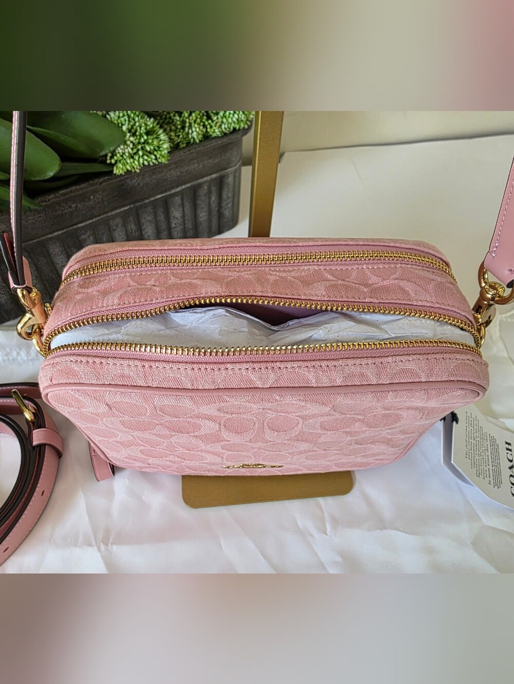 Coach Carey Crossbody Shoulder Bag Light Pink Signature Denim Jacquard - New - Picture 9 of 13